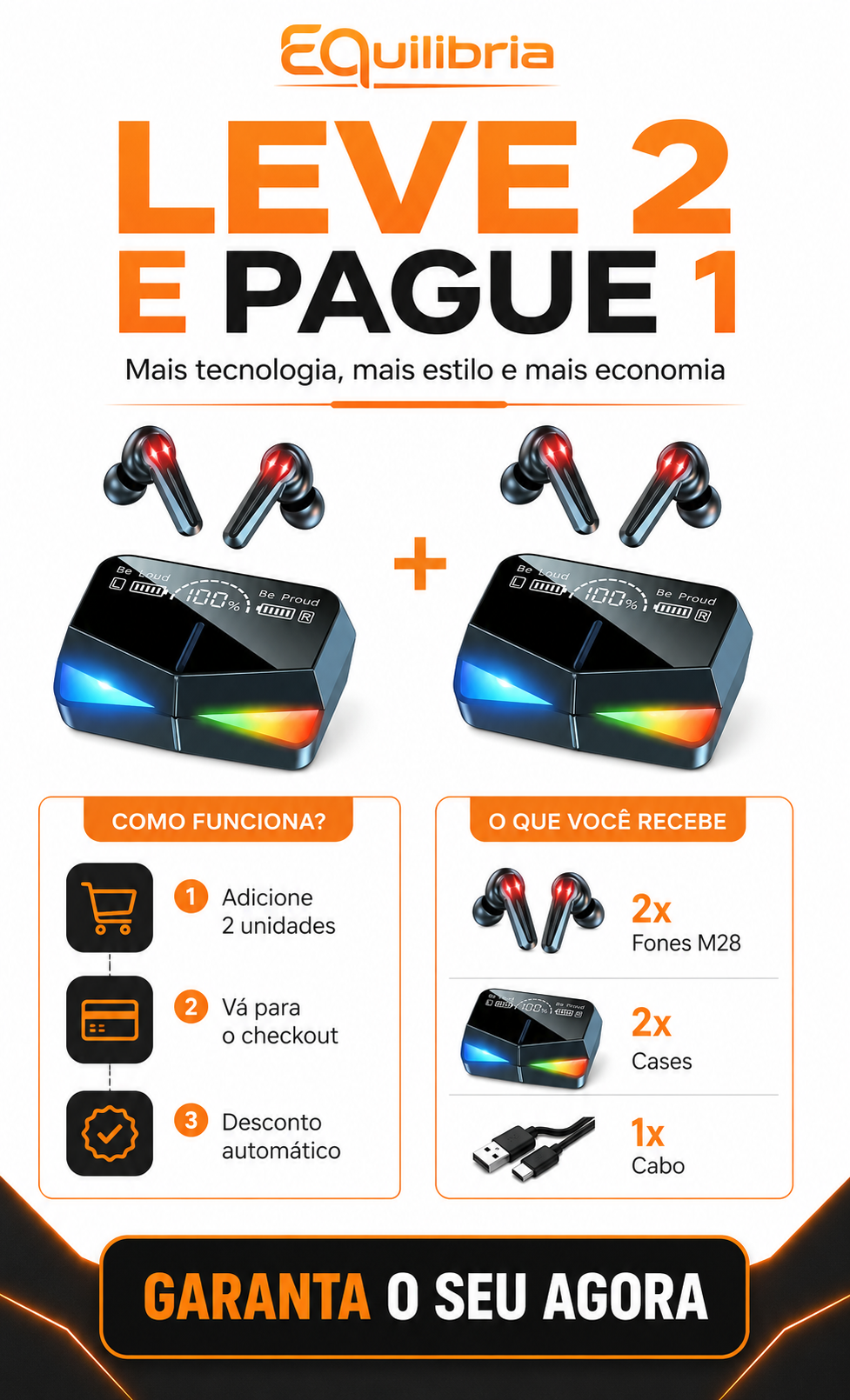Promo&ccedil;&atilde;o Leve 2 e Pague 1 do Fone Gamer Bluetooth M28 na Equilibria Brasil